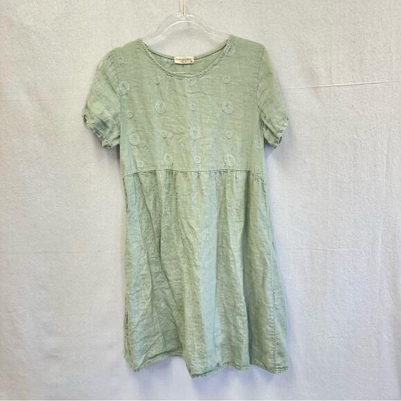Terzo Millennio linen sage green shirt sleeve lagenlook shift dress size medium - Picture 6 of 12